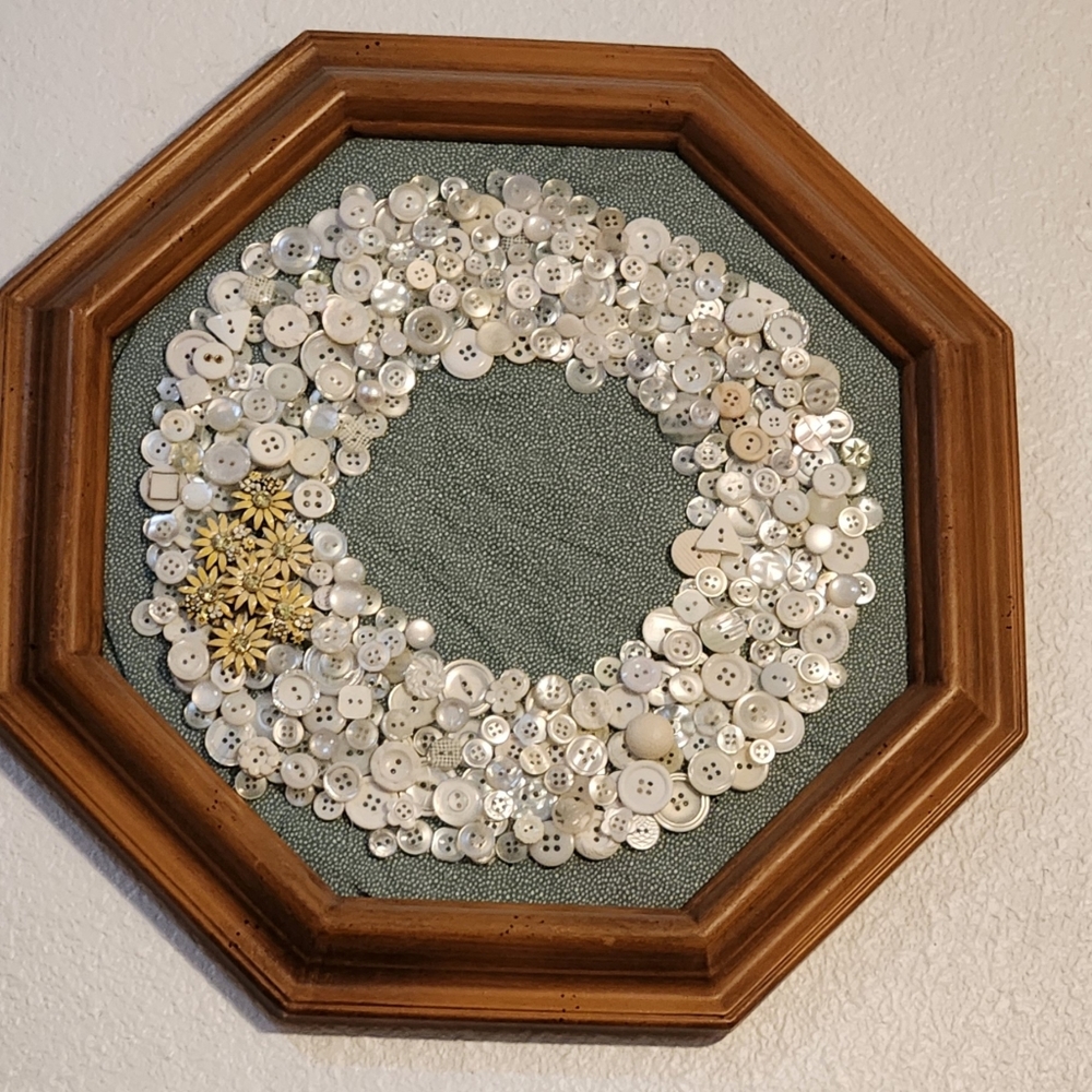 Hand-made vintage pearl Button  And Rhinestone Wreath